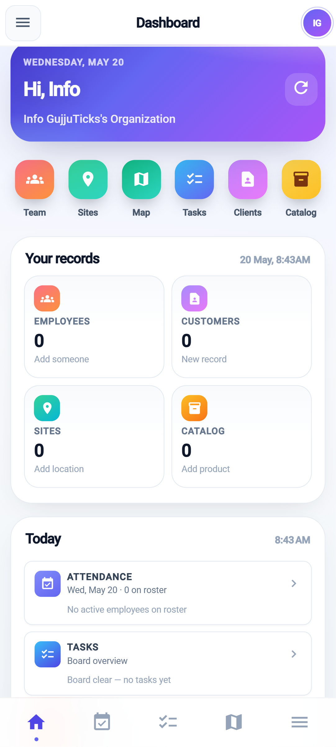 GT Business Android app dashboard